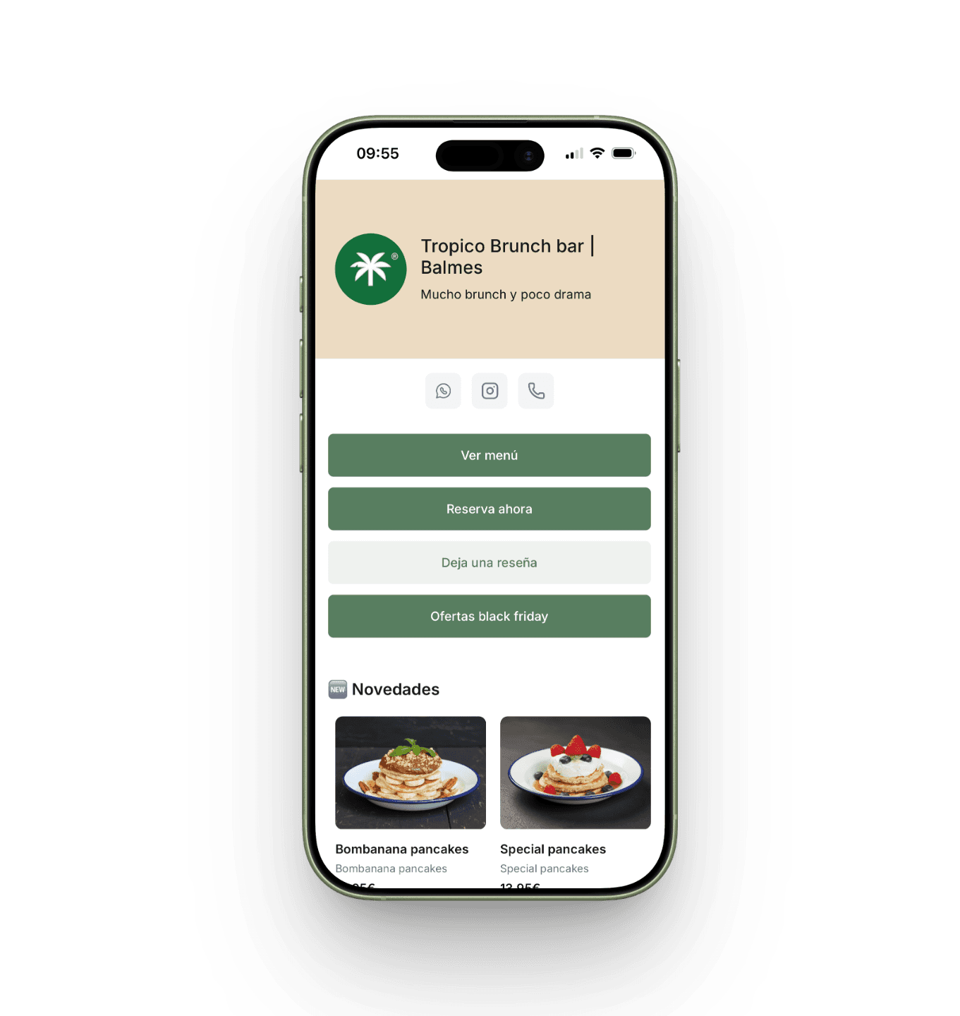 Vista previa de la página web tipo linktree para restaurante